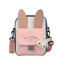 Bunny Ear Decor Nylon Crossbody Bag with Adjustable Straps