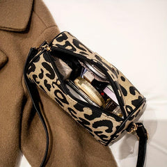 Leopard Print Small Barrel Bag Vintage Stylish Cylinder Bag