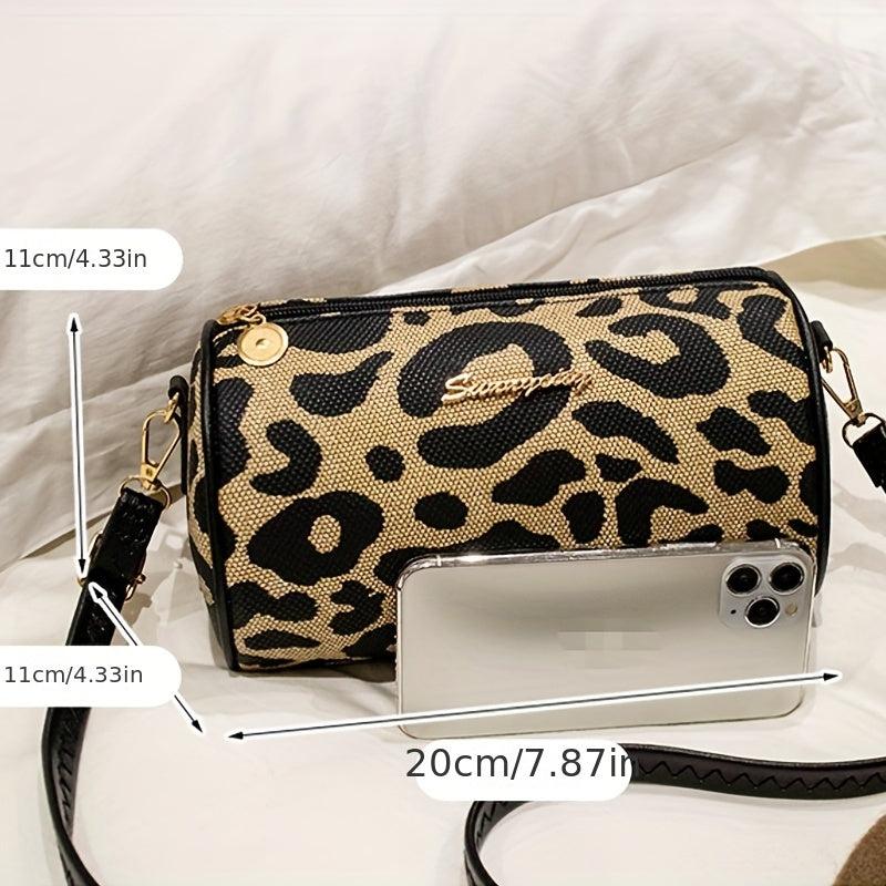 Leopard Print Small Barrel Bag Vintage Stylish Cylinder Bag