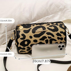 Leopard Print Small Barrel Bag Vintage Stylish Cylinder Bag