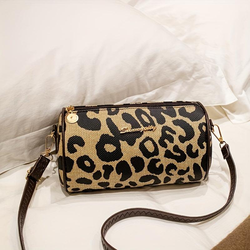 Leopard Print Small Barrel Bag Vintage Stylish Cylinder Bag