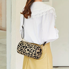 Leopard Print Small Barrel Bag Vintage Stylish Cylinder Bag