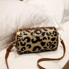 Leopard Print Small Barrel Bag Vintage Stylish Cylinder Bag