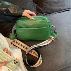 Small Leather Crossbody Bag Wide Strap Shoulder Bag Solid Square Purse