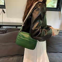 Small Leather Crossbody Bag Wide Strap Shoulder Bag Solid Square Purse