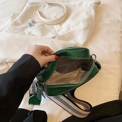 Small Leather Crossbody Bag Wide Strap Shoulder Bag Solid Square Purse
