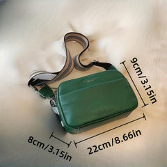 Small Leather Crossbody Bag Wide Strap Shoulder Bag Solid Square Purse