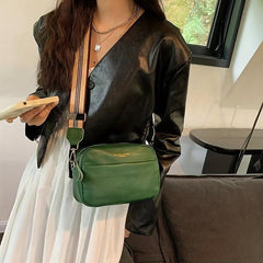 Small Leather Crossbody Bag Wide Strap Shoulder Bag Solid Square Purse