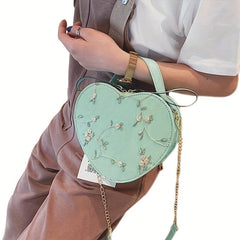 Flower Pattern Heart Shape Shoulder Bag Chain Strap Stylish Crossbody Bag