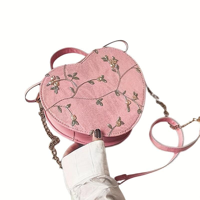 Flower Pattern Heart Shape Shoulder Bag Chain Strap Stylish Crossbody Bag