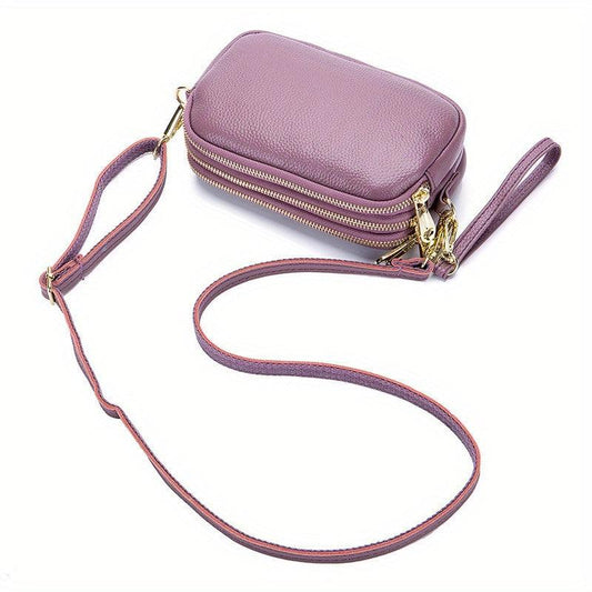 Three Layer Zipper Clutch Bag Women's Crossbody Bag Leather Purse