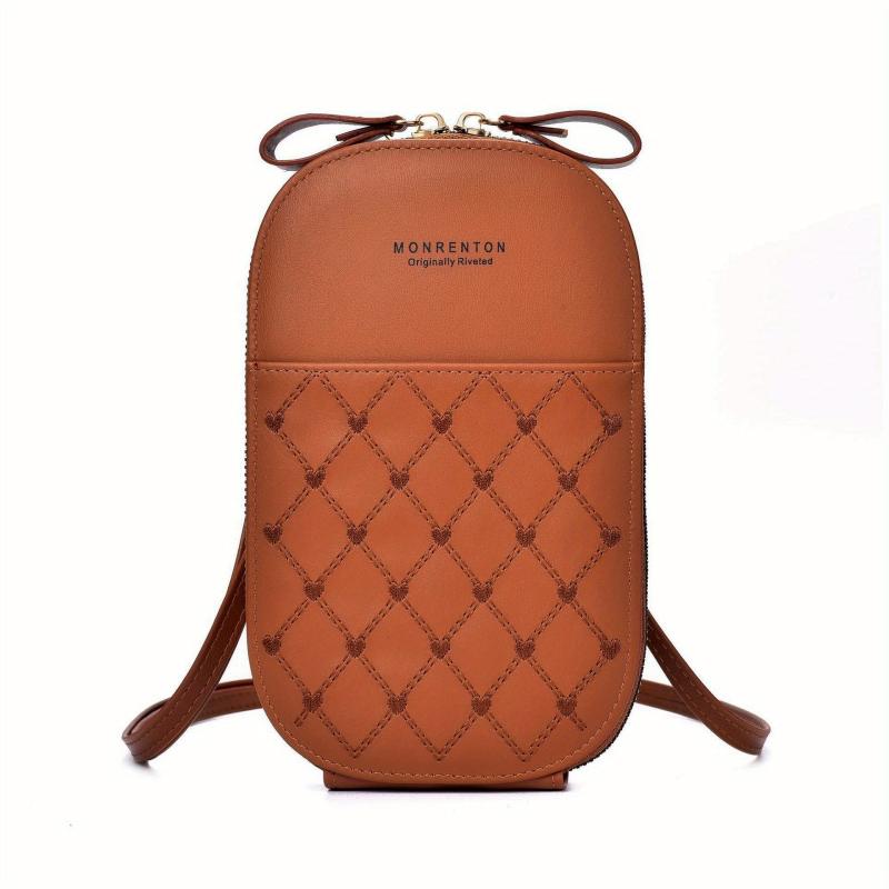 Heart Embroidery Crossbody Bag Zipper Purse Wallet Shoulder Mobile Phone Bag