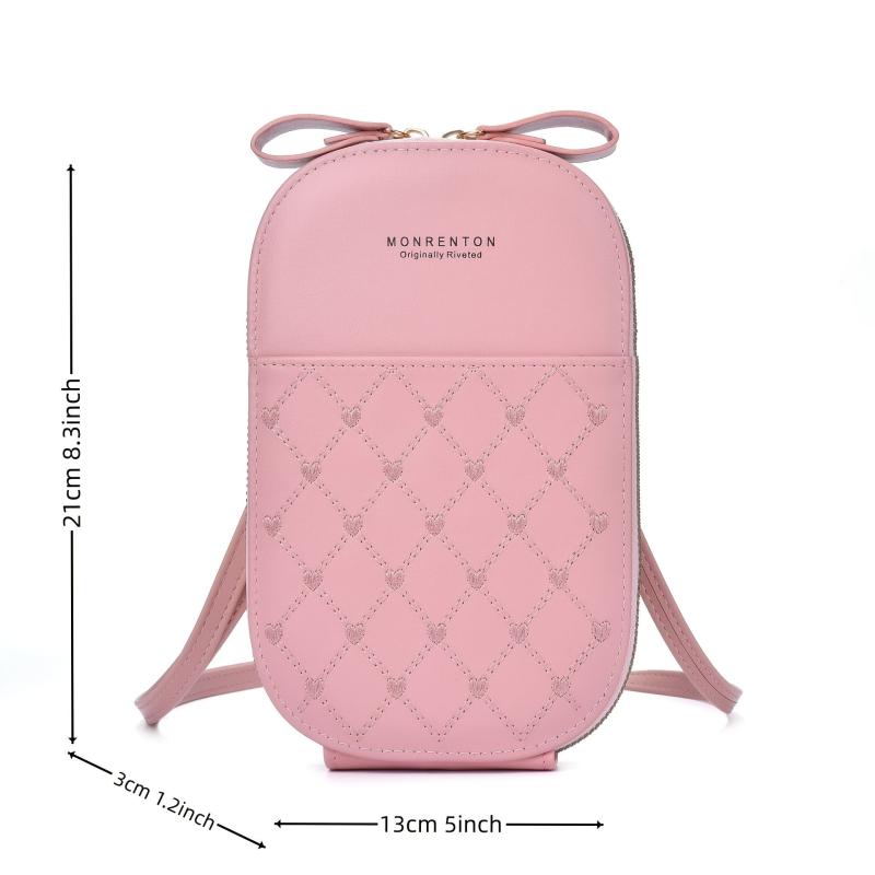 Heart Embroidery Crossbody Bag Zipper Purse Wallet Shoulder Mobile Phone Bag
