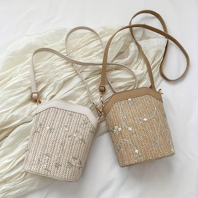 Straw Woven Crossbody Bag for Summer Beach Shoulder Travel Vacation