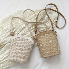 Straw Woven Crossbody Bag for Summer Beach Shoulder Travel Vacation