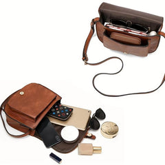 Vintage Flap Saddle Crossbody Bag Retro PU Leather Shoulder Bag