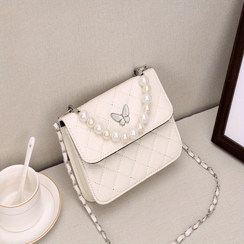 Quilted Flap Crossbody Bag Fairy Butterfly Decor Shoulder Purse