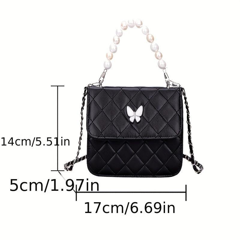 Quilted Flap Crossbody Bag Fairy Butterfly Decor Shoulder Purse