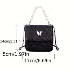 Quilted Flap Crossbody Bag Fairy Butterfly Decor Shoulder Purse