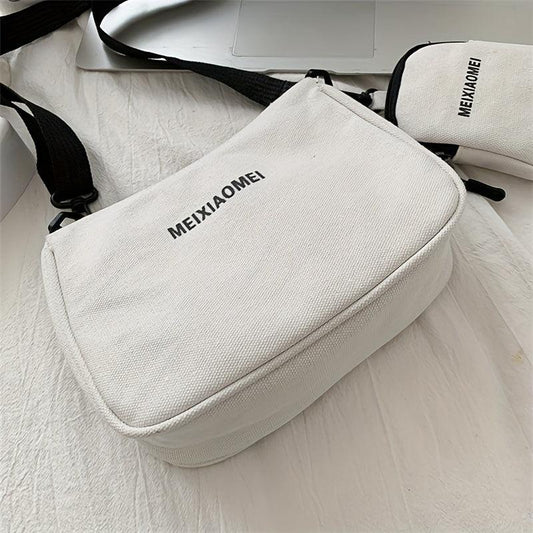 Canvas Crossbody Bag With Coin Purse Letter Graphic Shoulder Bag