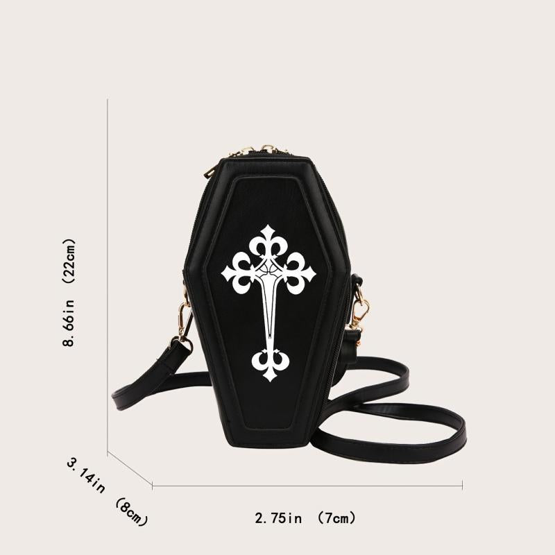 Gothic Crossbody Bag Coffin Shaped Novelty Purse Halloween Shoulder Bag