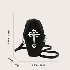 Gothic Crossbody Bag Coffin Shaped Novelty Purse Halloween Shoulder Bag