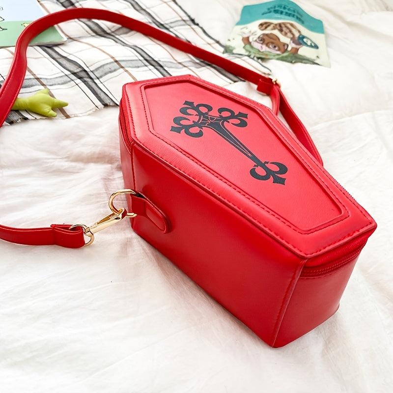Gothic Crossbody Bag Coffin Shaped Novelty Purse Halloween Shoulder Bag