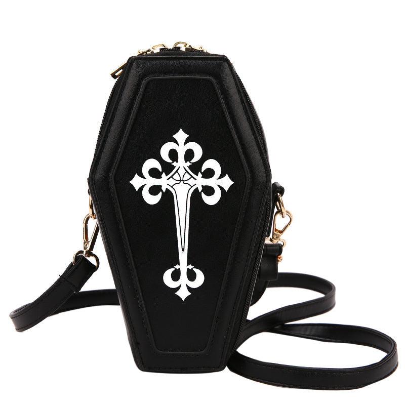 Gothic Crossbody Bag Coffin Shaped Novelty Purse Halloween Shoulder Bag