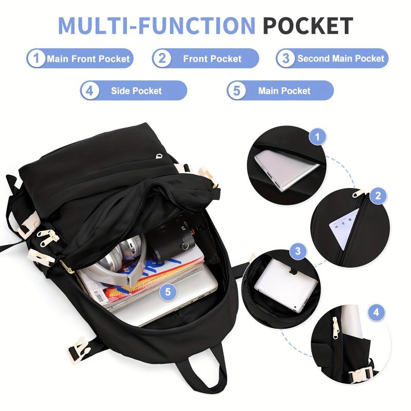 Large Capacity Preppy School Bag Solid Zipper Rucksack All Match Storage Bag