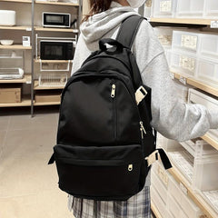 Large Capacity Preppy School Bag Solid Zipper Rucksack All Match Storage Bag
