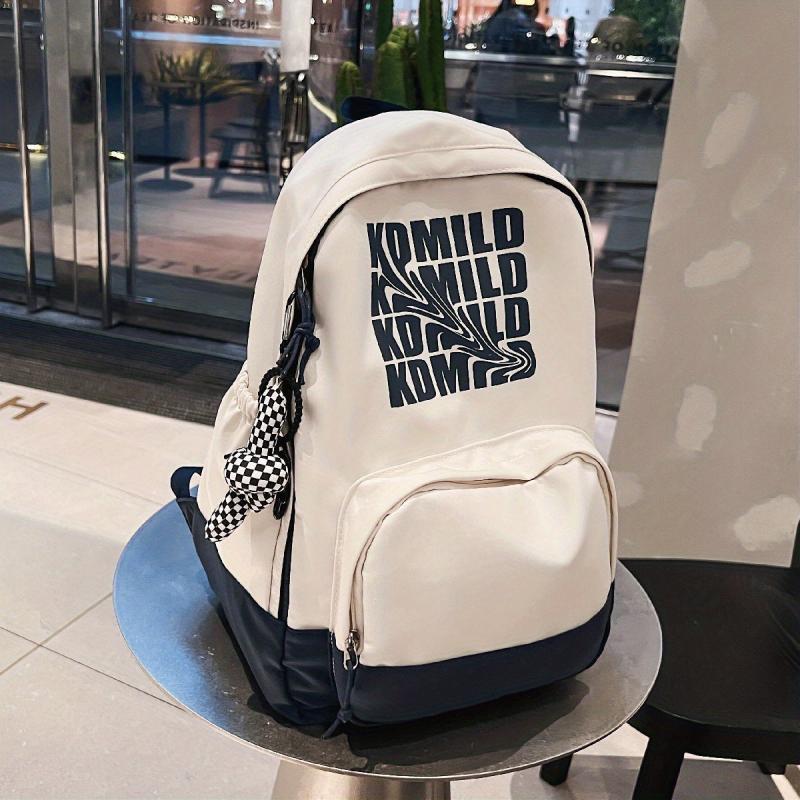 Letter Print Laptop Backpack Preppy Schoolbag Nylon Rucksack