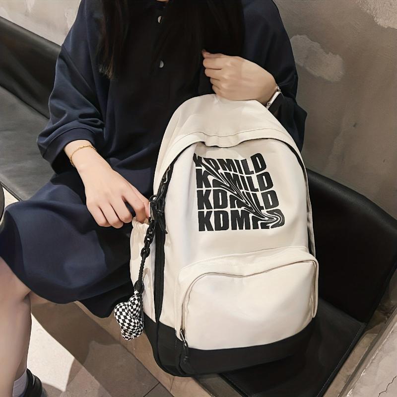 Letter Print Laptop Backpack Preppy Schoolbag Nylon Rucksack