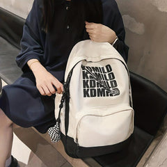 Letter Print Laptop Backpack Preppy Schoolbag Nylon Rucksack