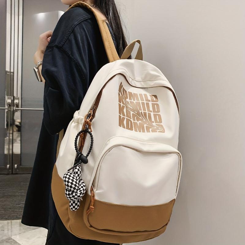 Letter Print Laptop Backpack Preppy Schoolbag Nylon Rucksack