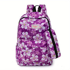 Large Capacity Preppy Backpack With Pencil Case - Nylon School Travel Bag