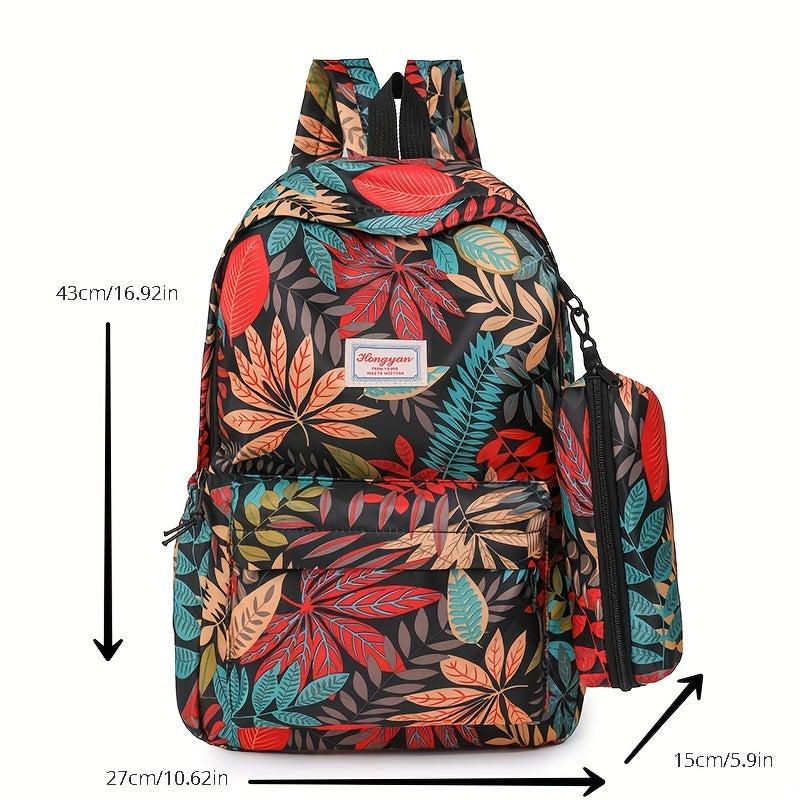 Large Capacity Preppy Backpack With Pencil Case - Nylon School Travel Bag