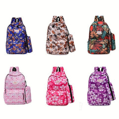 Large Capacity Preppy Backpack With Pencil Case - Nylon School Travel Bag