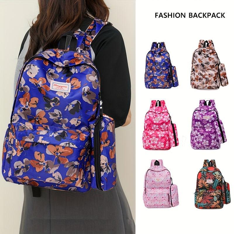 Large Capacity Preppy Backpack With Pencil Case - Nylon School Travel Bag