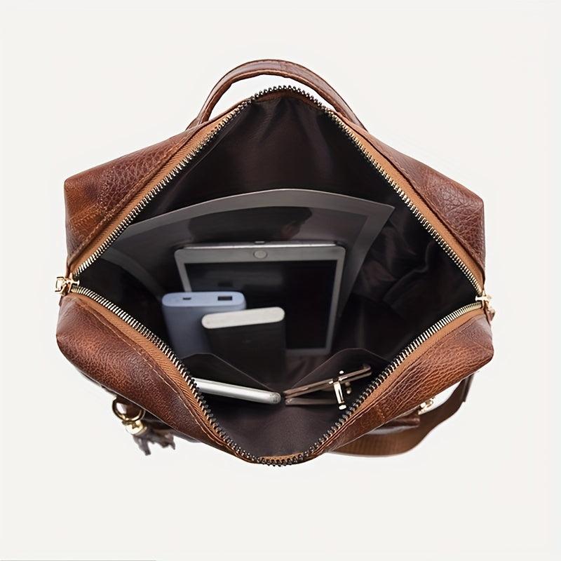 Vintage Tassel Large Capacity Backpack Soft PU Lightweight School Backpack