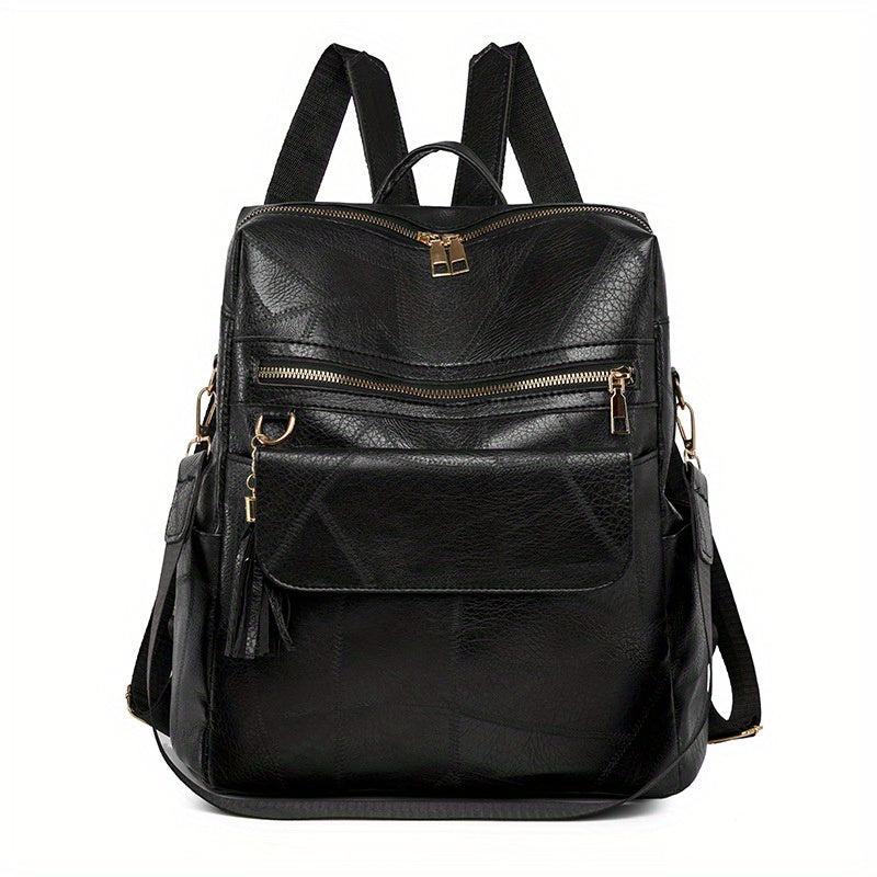 Vintage Tassel Large Capacity Backpack Soft PU Lightweight School Backpack
