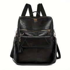 Vintage Tassel Large Capacity Backpack Soft PU Lightweight School Backpack