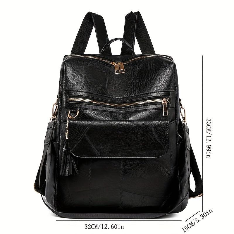 Vintage Tassel Large Capacity Backpack Soft PU Lightweight School Backpack