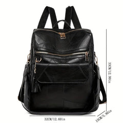 Vintage Tassel Large Capacity Backpack Soft PU Lightweight School Backpack