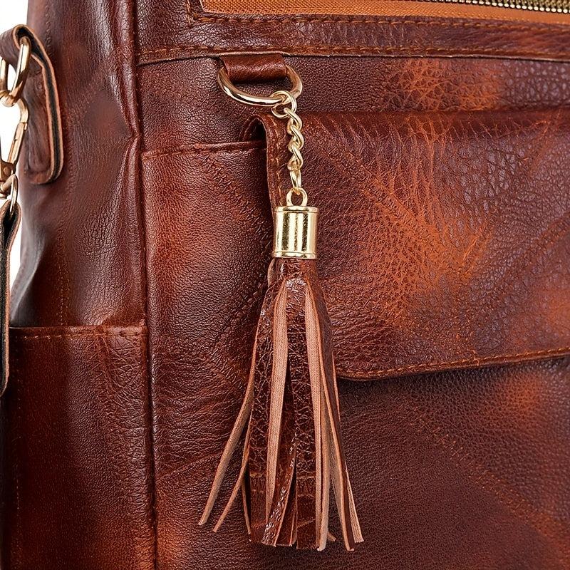 Vintage Tassel Large Capacity Backpack Soft PU Lightweight School Backpack