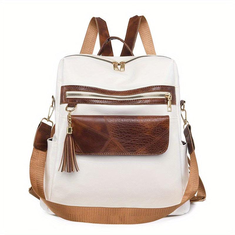 Vintage Tassel Large Capacity Backpack Soft PU Lightweight School Backpack