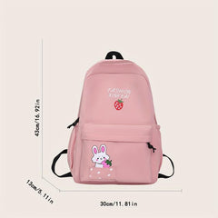 Strawberry Print Backpack Rabbit School Bag Casual Travel Bookbag