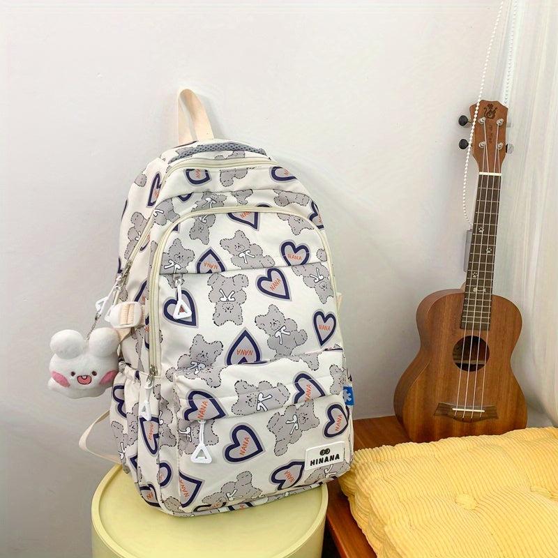 Cow Print Backpack Preppy Style Schoolbag Casual Travel Rucksack