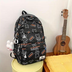 Cow Print Backpack Preppy Style Schoolbag Casual Travel Rucksack