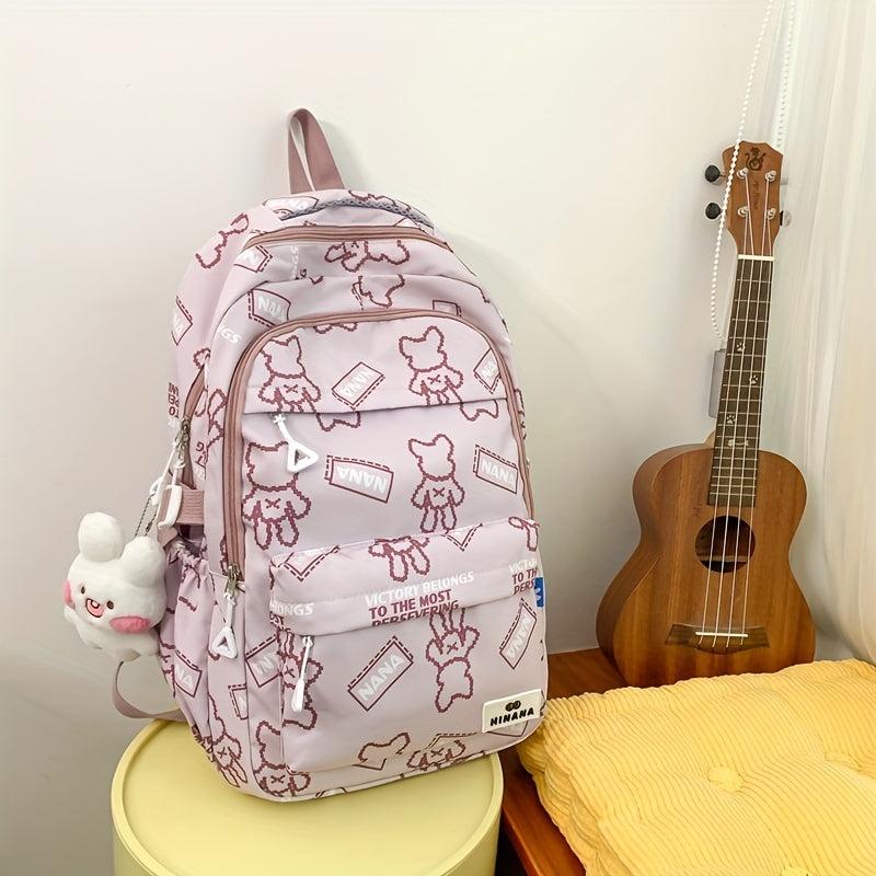 Cow Print Backpack Preppy Style Schoolbag Casual Travel Rucksack