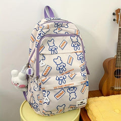 Cow Print Backpack Preppy Style Schoolbag Casual Travel Rucksack
